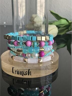 Erimish Colorful Turquoise Fuchsia Bracelet Stack
